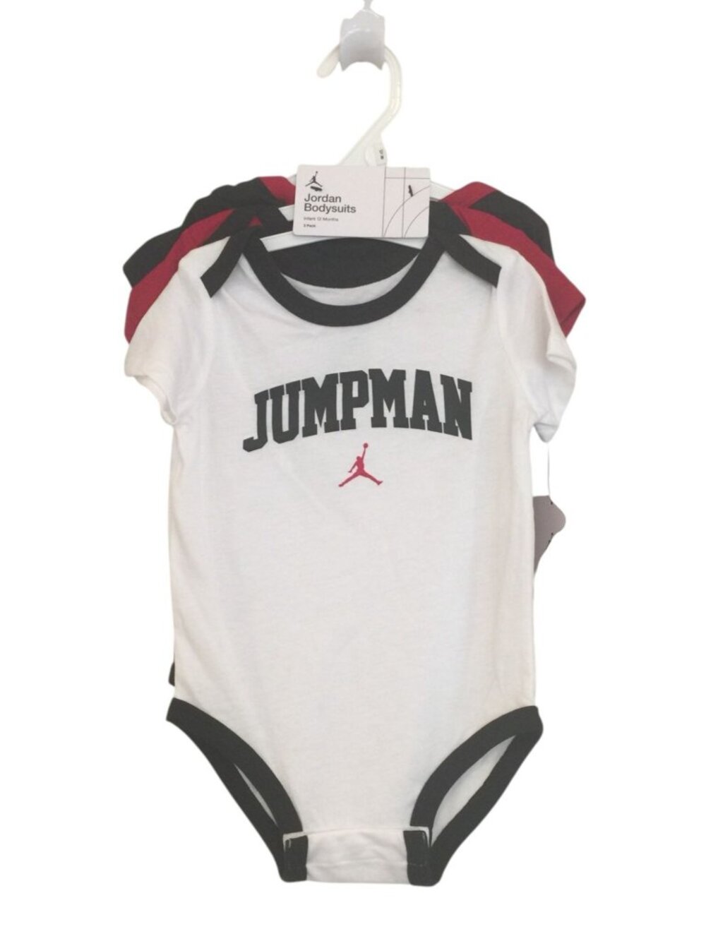 JORDAN Jumpman 12 Months Infant Set of 3 Bodysuits White Red Black #23